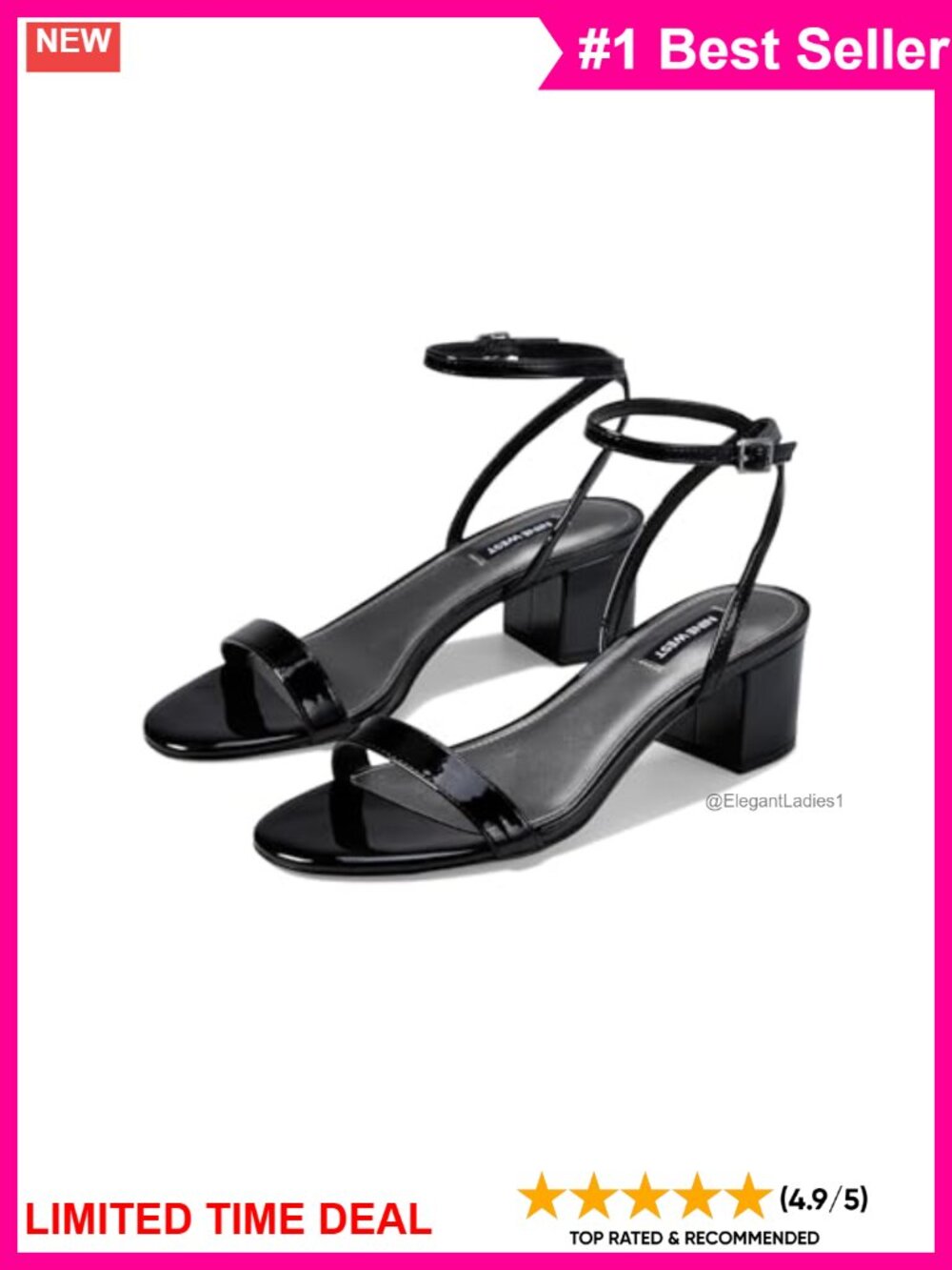 Nine West Allora Faux Leather Block Heel Ankle Strap Sandal